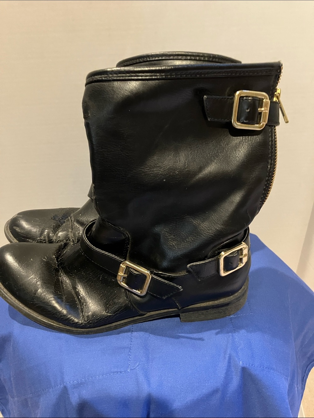 Target Black Combat Moto Boots with Gold Buckles